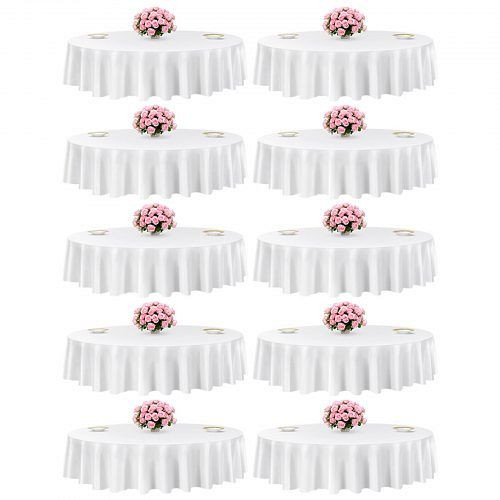 VEVOR 10x runde Tischdecken 2286 mm, knitterfrei, maschinenwaschbares Polyester für Partys, Hochzeiten, Weiß, DLZB90YCBS10H4KP5001V0