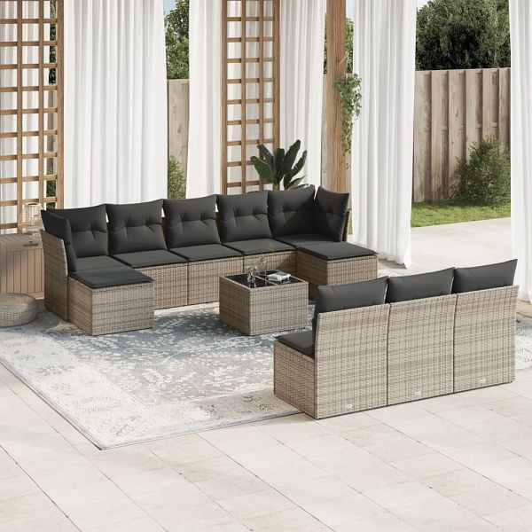 vidaXL 11-teilig Garten-Sofagarnitur mit Kissen Grau Poly Rattan, 3250139
