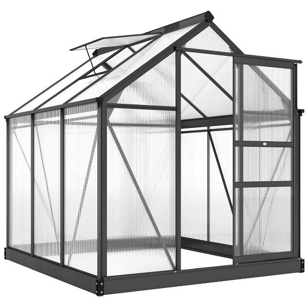 Outsunny Gewächshaus Aluminium 3,65m² 190x192x201cm mit Fundament Dachfenster Schiebetür 4 mm Platten, UV-beständig, 845-058GY