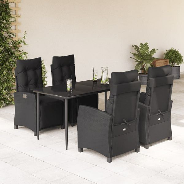 vidaXL 5-teilig Garten-Essgruppe mit Kissen Schwarz Poly Rattan, 3212963