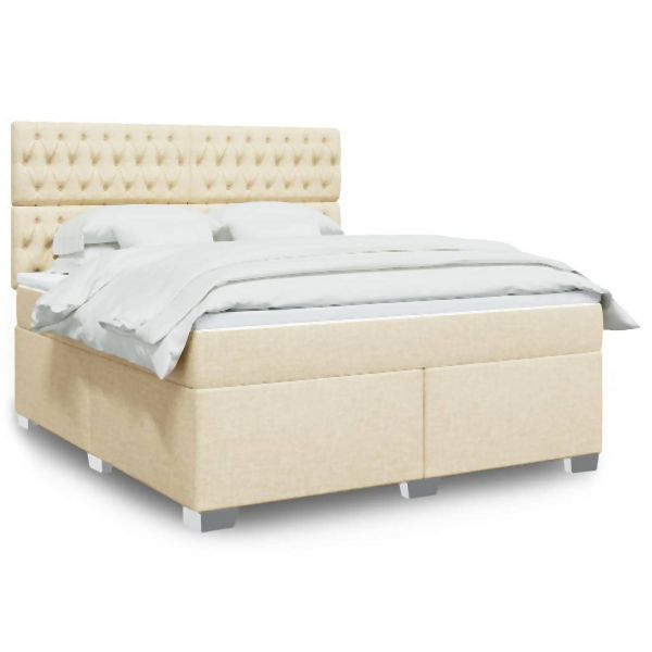 vidaXL Boxspringbett mit Matratze Creme 180x200 cm Stoff, 3292879