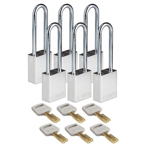Brady Vorhängeschlösser SafeKey, Aluminium, VE: 6 Stück, lichte Bügelhöhe 76,20 mm silber, 307966