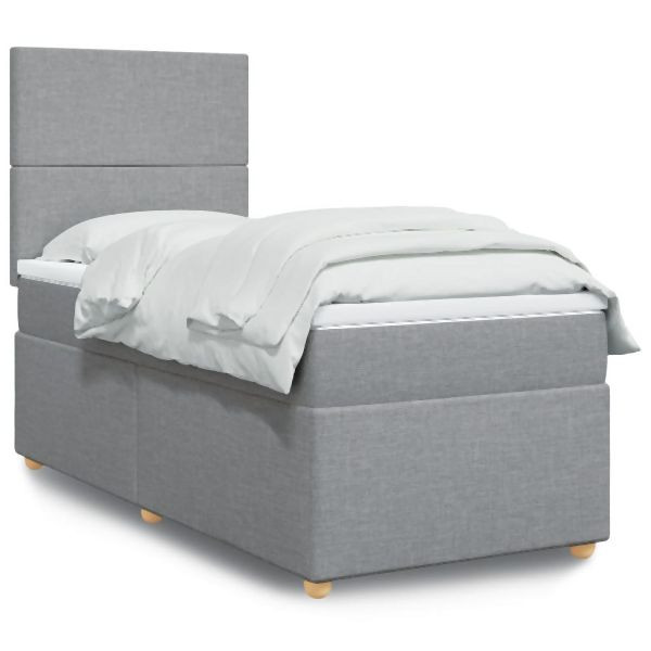 vidaXL Boxspringbett mit Matratze Hellgrau 90x200 cm Stoff, 3291156