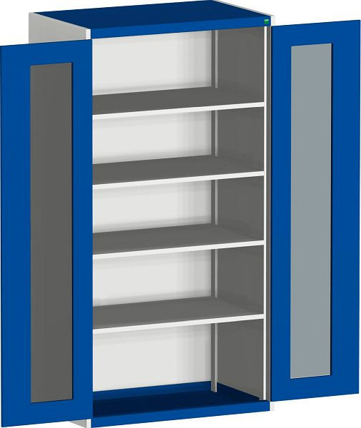 bott cubio Sichtfensterschrank bestückt mit 4 Fachböden BxTxH: 1050 x 650 x 2000 mm, RAL 7035/5010, 40021134.11V
