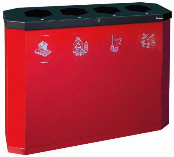 stumpf Sixco 4 smart Recycling-Station-4fach, 3 x 45 Liter, rubinrot, 830x1200x355 mm (HxBxT), 565-180-02