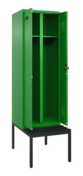 C+P Schwarz-Weiß-Spind Evolo PLUS, Bank, 2 Abteile, 2120x600x815mm, 6037/6037, Drehriegel, Sitzfläche Kunststoff, Sitzbank, 0490527-20 S10080