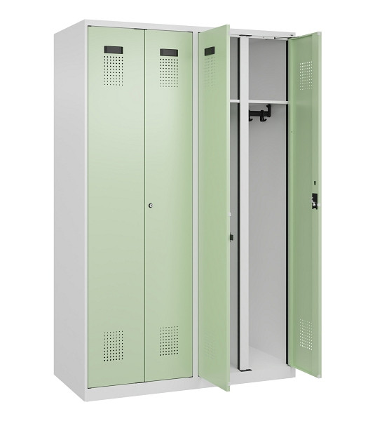 C+P Schwarz-Weiß-Spind Evolo PLUS, 4 Abteile, 1850x1200x500mm, 9016/6019, Zylinderschloss, 049002-40 S10046