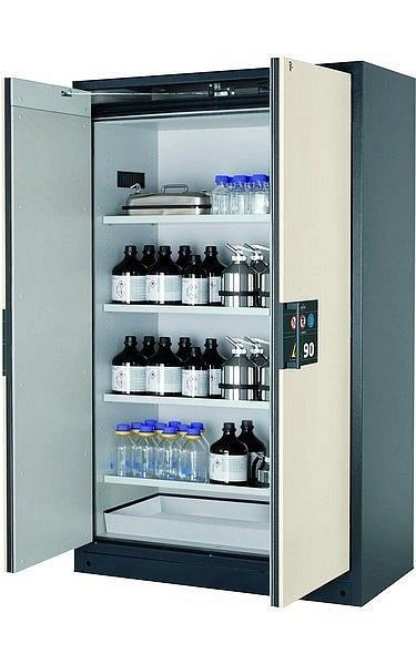 asecos Sicherheitsschrank Q-PEGASUS-90, Q90.195.120.WDAC in reinweiß RAL 9010 mit 4x Fachboden (Stahlblech), 30002-050-30006