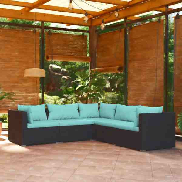 vidaXL 5-tlg. Garten-Lounge-Set mit Kissen Poly Rattan Schwarz, 3101697