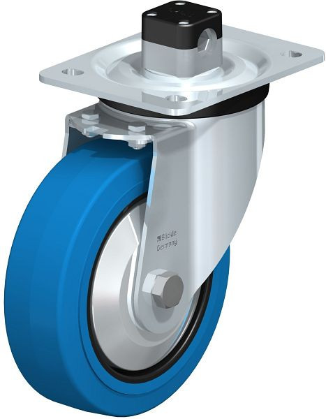 Blickle L-POEV 160XR-CS11-SB-FA Stahlblech-Lenkrolle, mittelschwere Ausführung, mit Anschraubplatte & Zentralfeststeller, Elastik-Vollgummi, Blau, 850622