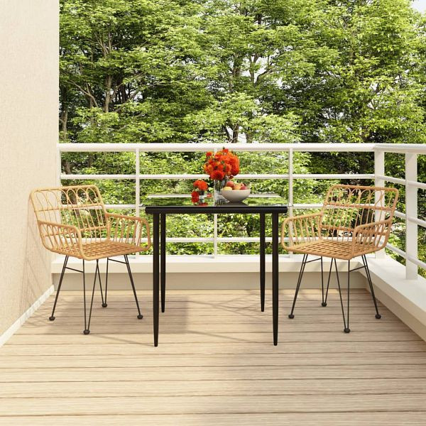 vidaXL 3-teilig Garten-Essgruppe Poly Rattan, Material: Stahl, Polyethylen mit Rattan-Optik, 3157845