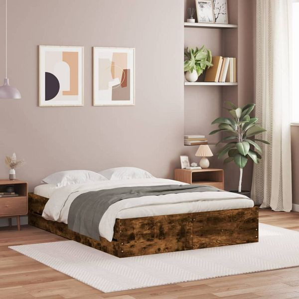 vidaXL Bettgestell mit Schubladen Räuchereiche 135x190cm Holzwerkstoff, 3207312