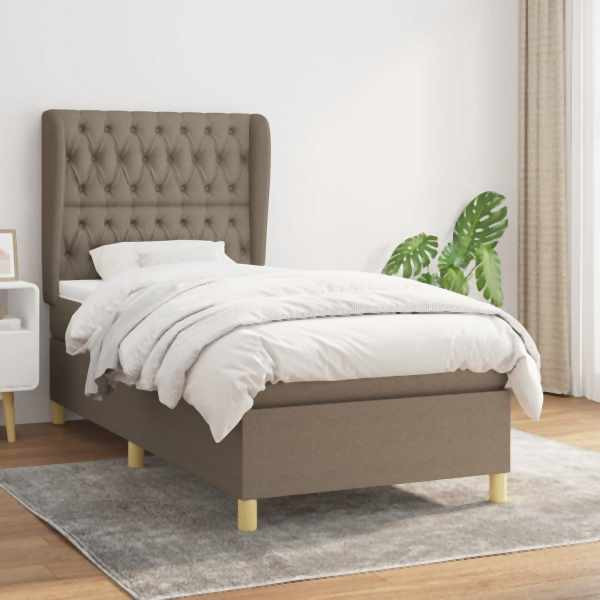 vidaXL Boxspringbett mit Matratze Taupe 100x200 cm Stoff, 3128745