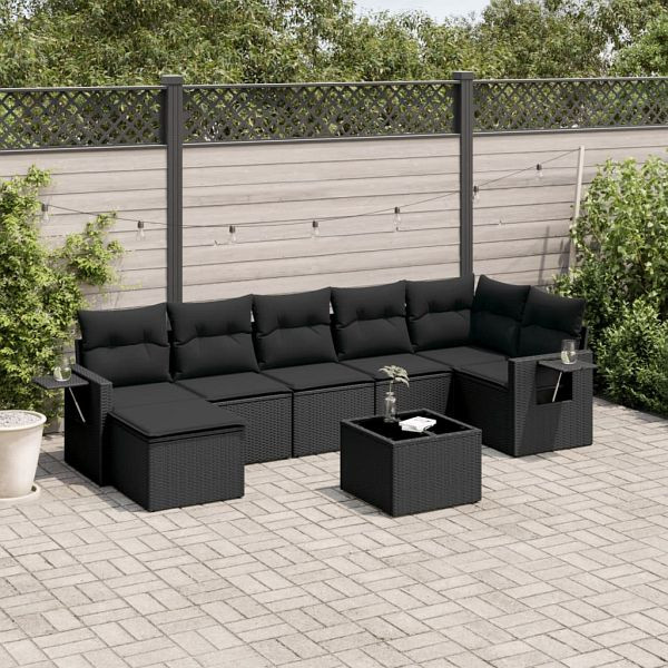 vidaXL 8-teilig Garten-Sofagarnitur mit Kissen Schwarz Poly Rattan, 3252822