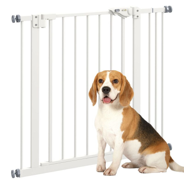 PawHut Türschutzgitter für Hunde, Absperrgitter, Schutzgitter für Haustiere, Metall, Kunststoff, 74-87 cm, Weiß, D06-096V02WT