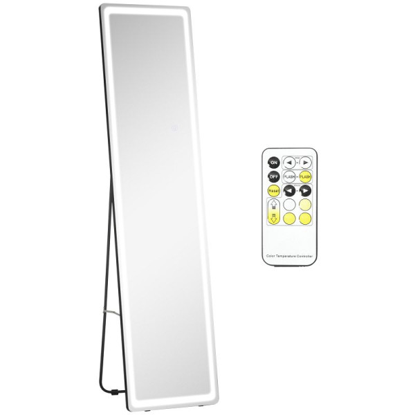 HOMCOM 2 in 1 Standspiegel mit LED-Licht, freistehend, Aluminium, einstellbares Licht, 40 cm x 37 cm x 157,5 cm, 831-583V90SR