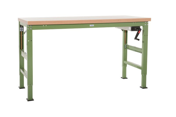 Manuflex Grundwerkbank PROFI Ergo K mit nickelgrauer Linoleumplatte, BxTxH = 2000 x 700 x 740-1040 mm, Graugrün, WP8031.0001