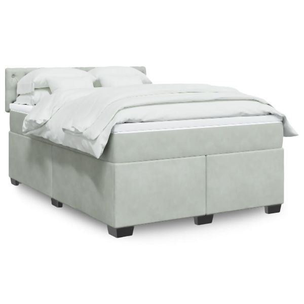 vidaXL Boxspringbett mit Matratze Hellgrau 160x200 cm Samt, 3286360