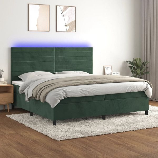 vidaXL Boxspringbett mit Matratze & LED Dunkelgrün 200x200 cm Samt, 3136206