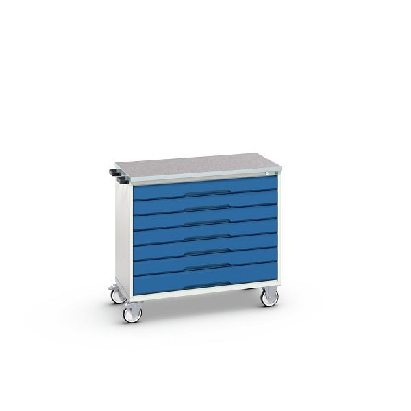 bott verso mobiler Schubladenschrank, mit 7 Schubladen und Linoleum-Top, BxTxH: 1050 x 600 x 980 mm, Lichtgrau / Enzianblau, 16927056.11