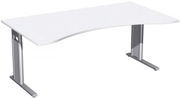 geramöbel Schreibtisch Ergonomieform höhenverstellbar, C Fuß Blende optional, 1800x1000x680-820, Weiß/Silber, N-647337-WS