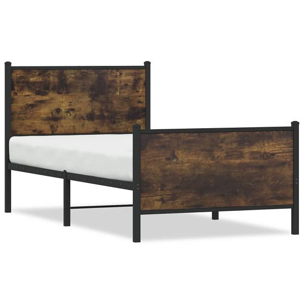 vidaXL Bettgestell mit Kopf- und Fußteil Metall Räuchereiche 90x190 cm, 4007677