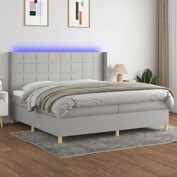 vidaXL Boxspringbett mit Matratze & LED Hellgrau 200x200 cm Stoff, 3138901