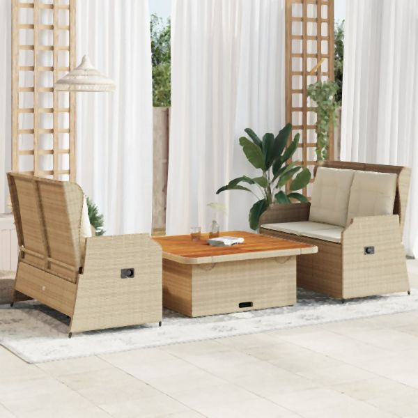 vidaXL 3-tlg. Garten-Lounge-Set mit Kissen Beige Poly Rattan, 3262746