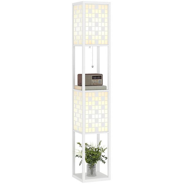 HOMCOM Stehlampe, Gittermuster, 2-Ebenen-Regale, für verschiedene Glühbirnen, Weiß, B31-541V90WT