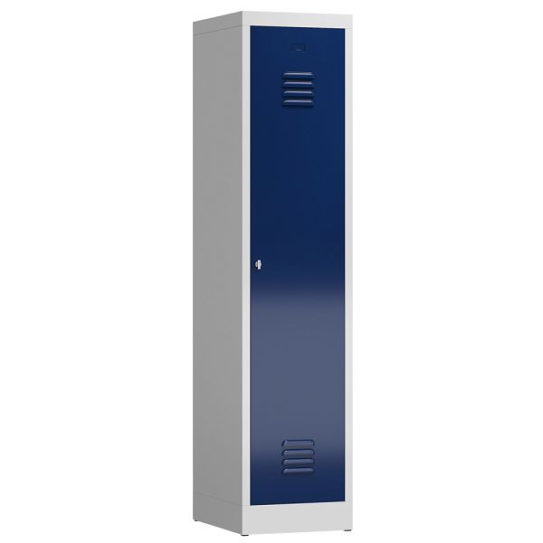 Lüllmann ClassiX Garderobenschrank, 1 Abteil mit S/W-Trennung, 1800 x 415 x 500 mm, lichtgrau/enzianblau, X-515111