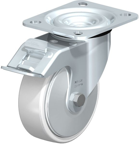 Blickle L-PO 100K-FI-FA Stahlblech-Lenkrolle, mittelschwere Ausführung, mit Anschraubplatte & Feststeller, Polyamid, Weiß, 738198