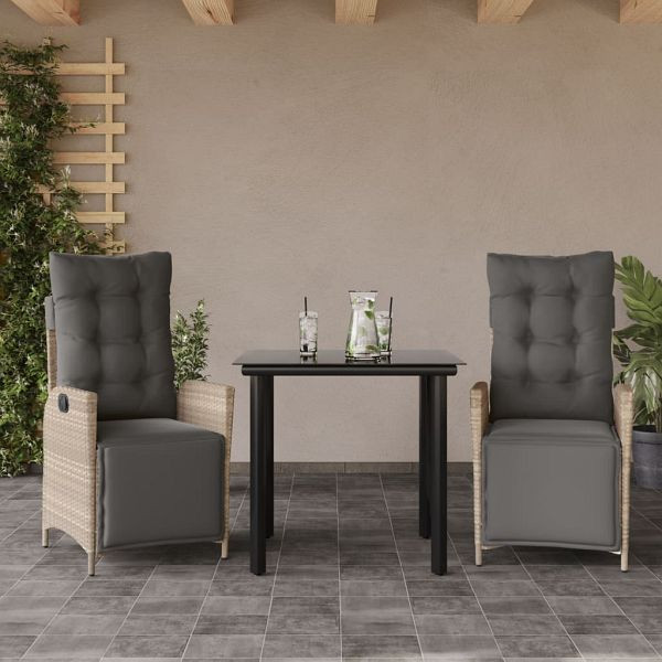 vidaXL 3-teilig Garten-Essgruppe mit Kissen Hellgrau Poly Rattan, 3213469