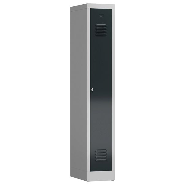 Lüllmann ClassiX Garderobenschrank, 1 Abteil, 1800 x 310 x 500 mm, lichtgrau/anthrazitgrau, X-510118