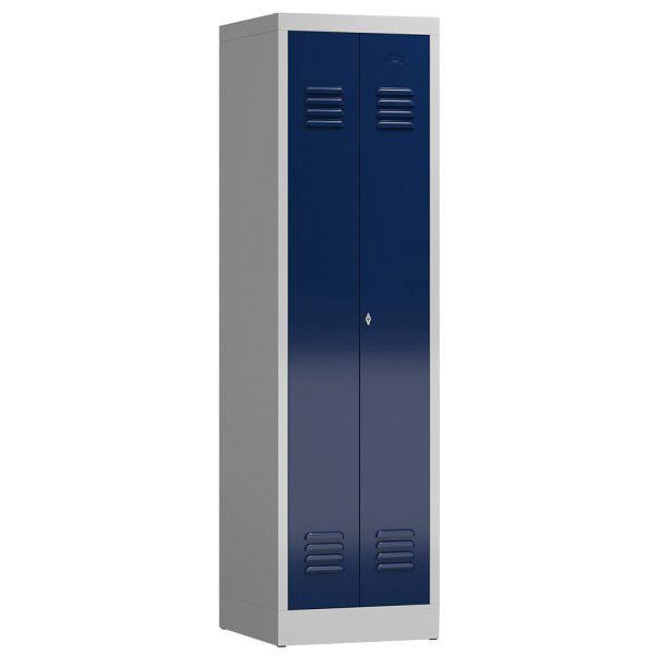 Lüllmann ClassiX Garderobenschrank, 2 Abteile mittig schließend, 1800 x 500 x 500 mm, lichtgrau/enzianblau, X-510401