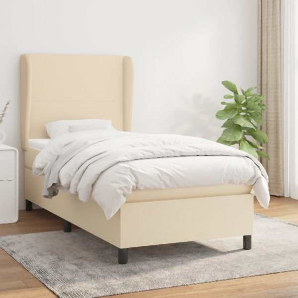 vidaXL Boxspringbett mit Matratze Creme 100x200 cm Stoff, 3127786