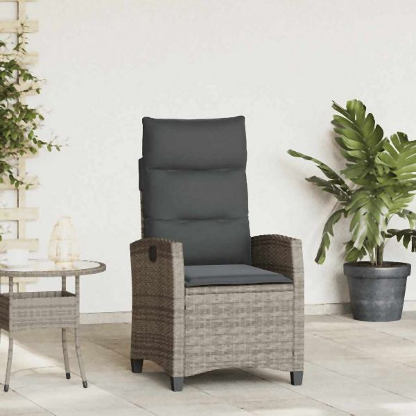 vidaXL Gartensessel mit Beistelltisch Verstellbar Grau Poly Rattan, 4108271