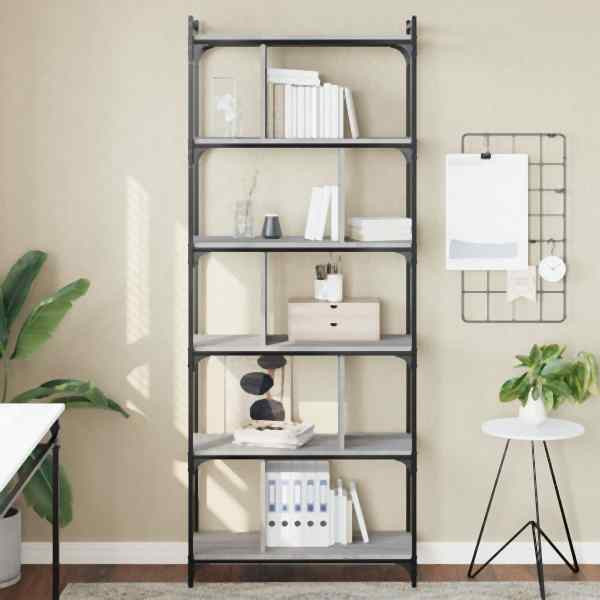 vidaXL Bücherregal 6 Böden Grau Sonoma 76x32x192 cm Holzwerkstoff, 833948