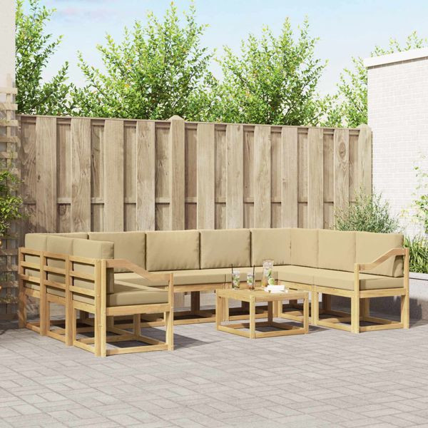 vidaXL Outdoor-Sofagarnitur 10-teilig Weiß und Beige 59 x 59 x 37 cm, 3388272