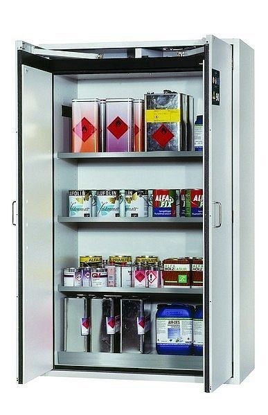 asecos Sicherheitsschrank S-CLASSIC-90, S90.196.120.WDAS in lichtgrau RAL 7035 mit 3x Fachboden (Edelstahl), 30116-001-30135