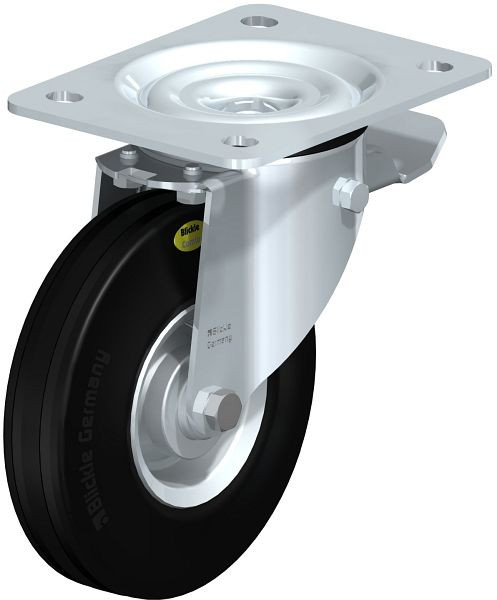 Blickle L-RD 140R-ST Stahlblech-Lenkrolle, mittelschwere Ausführung, mit Anschraubplatte & Feststeller, Zweikomponenten-Vollgummi, Schwarz, 280628