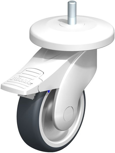 Blickle LWKX-TPA 101G-11-FI-AMWX100 Kunststoff-Lenkrolle WAVE, rostfrei, mit Abweisrad & Feststeller, Thermoplastisches Gummi-Elastomer, Grau, 849295