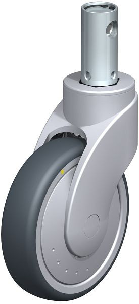 Blickle LWGE-TPA 126K-CS11-ELS-FK Kunststofflenkrolle WAVE mit Rückenloch & Feststeller, Thermoplastisches Gummi-Elastomer, Grau, 849556