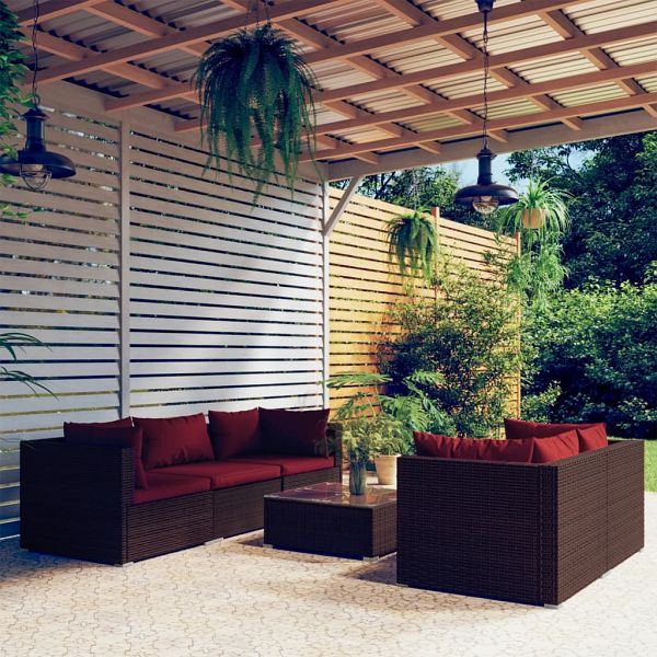 vidaXL 6-teilig Garten-Lounge-Set mit Auflagen Poly Rattan Braun, 3101491