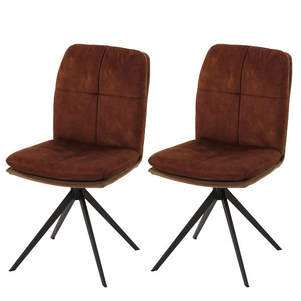 Mendler 2er-Set Esszimmerstuhl HWC-M68, Küchenstuhl Lehnstuhl, drehbar Auto-Position, Metall Stoff/Textil, braun, 105181