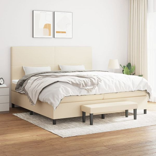 vidaXL Boxspringbett mit Matratze Creme 200x200 cm Stoff, 3136466