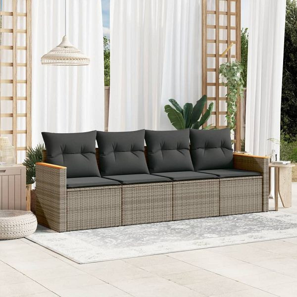 vidaXL 4-teilig Garten-Sofagarnitur mit Kissen Grau Poly Rattan, 3258175