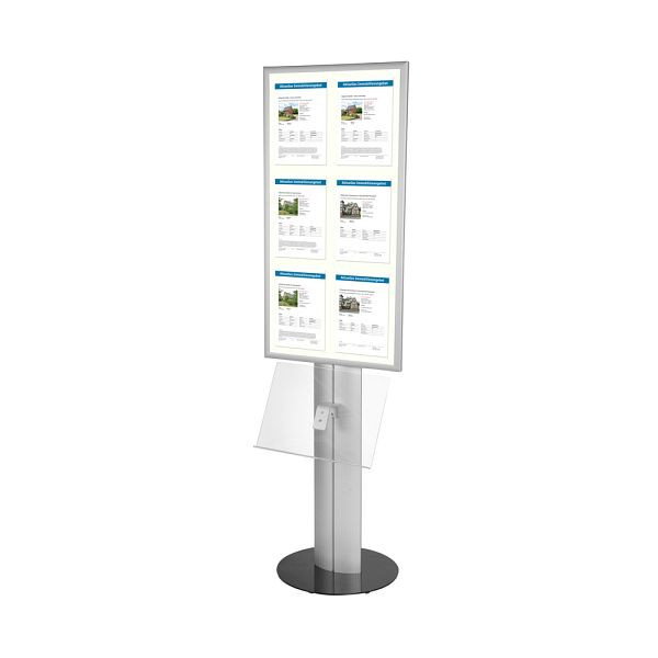 VKF Renzel LED-Leuchtbox/beleuchteter Infoständer/LED-Plakatständer „Score” mit Standfuß und Prospektfach, mit LED-Leuchtbox „Broker” 6x DIN A4, 10.0267.6