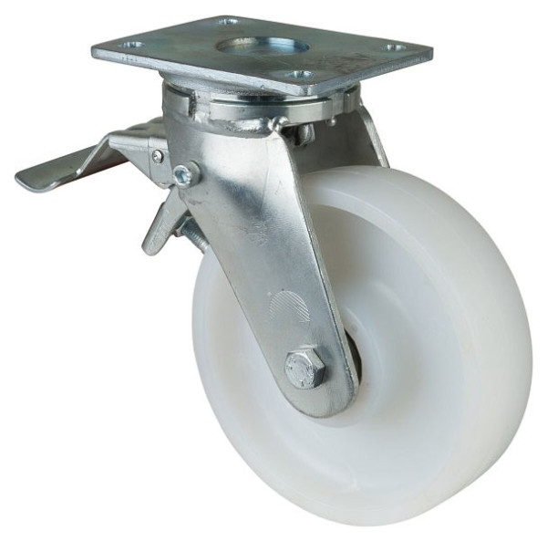 BS Rollen Schwerlastrolle mit Rad-/Feststeller, Breite 50 mm, Ø175 mm, bis 500 kg, Lauffläche/Radkörper Kunststoff, Kugellager, RR120.B15.175