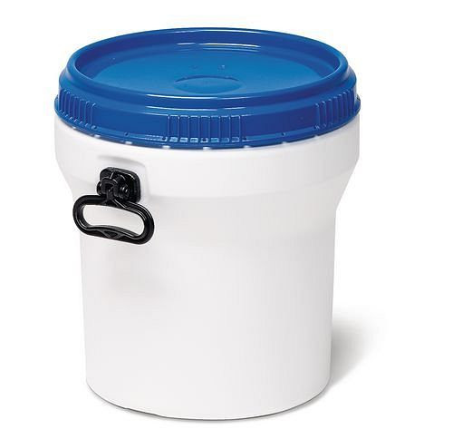 DENIOS Weithalsfass aus PE, 30 Liter, mit Deckel, weiß/blau, nestbar, UN-Zulassung, 217397