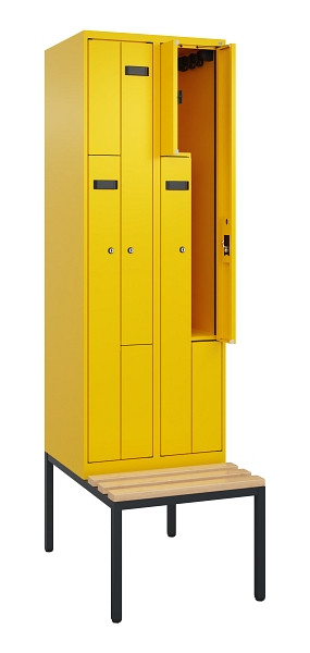 C+P Z-Spind Evolo PLUS, Bank, 4 Fächer, 2120x600x815mm, 1023/1023, Zylinderschloss, Sitzfläche Buche-Hartholz, Sitzbank, 0490537-204 S10049